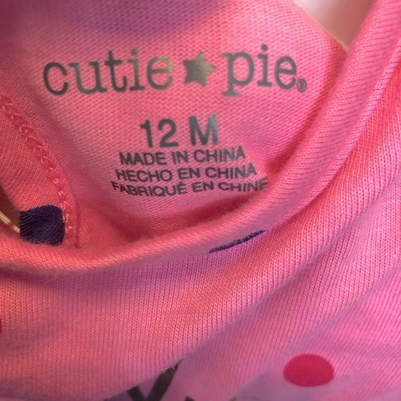 Cutie pie 3 piece long sleeve/hooded vest outfit, pink/white/blue, 12 M. - Picture 7 of 11